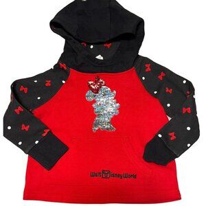 Disney Minnie Mouse Reversible Sequin Hoodie Sweatshirt Pullover Excellent VERY